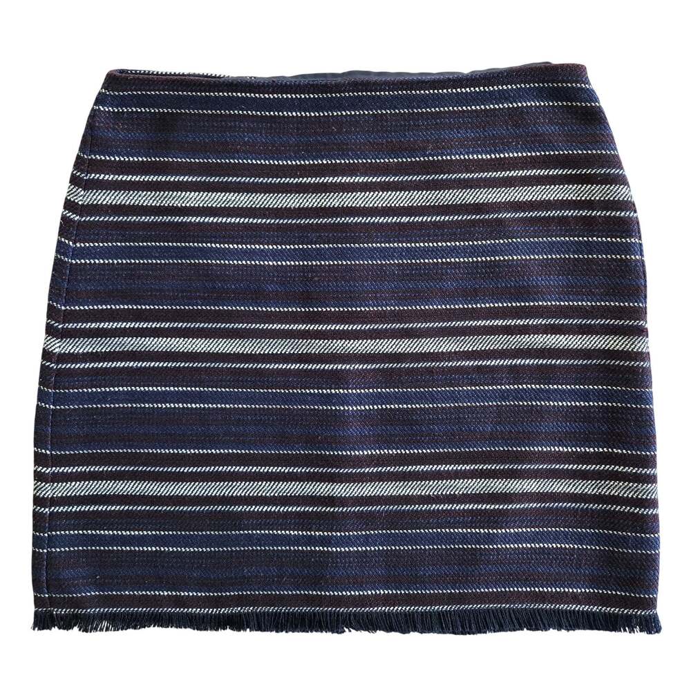 Loft Skirt Size 6 Blue Purple Tweed Classic Mini Fringe Hem Career Casual Lined